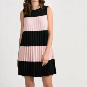 JOSEPH RIBKOFF Mod Pleated Swing Dress in Black/Pink Women's Size 8